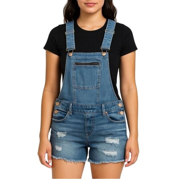 Dollhouse Pants - Dollhouse Junior Size 9 Denim Shortalls Overalls Adjustable Straps Zipper Pocket